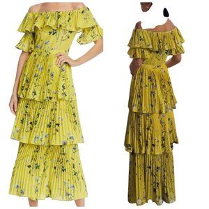 O.P.T. Yellow Floral Off Shoulder Tiered Ruffle Midi Dress XS NWT